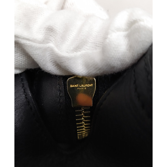 Saint Laurent Logo Black Leather Double Handles Satchel Shoulder Bag - Picture 14 of 16